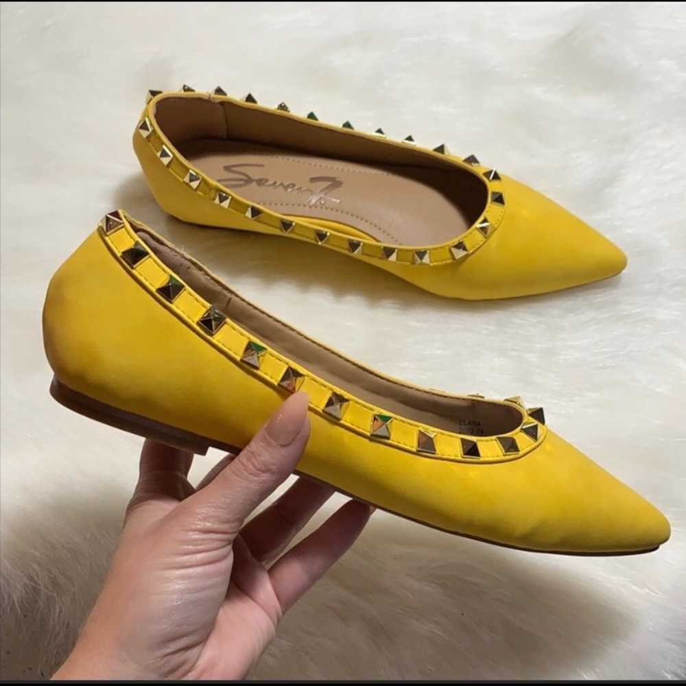 NWT Seven7 Canary Yellow Studded Suede Flats